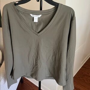 Athleta Olive V-Neck Long Sleeve Top